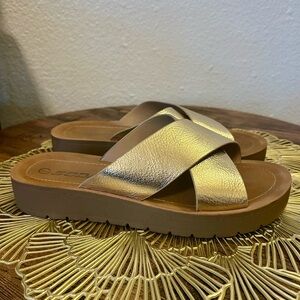 Soda Women's Gold Cross-Strap Sandals